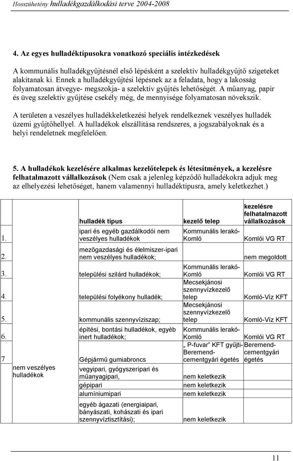 A műanyag, papír és üveg szelektív gyűjtése csekély még, de mennyisége folyamatosan növekszik. A területen a veszélyes hulladékkeletkezési helyek rendelkeznek veszélyes hulladék üzemi gyűjtőhellyel.