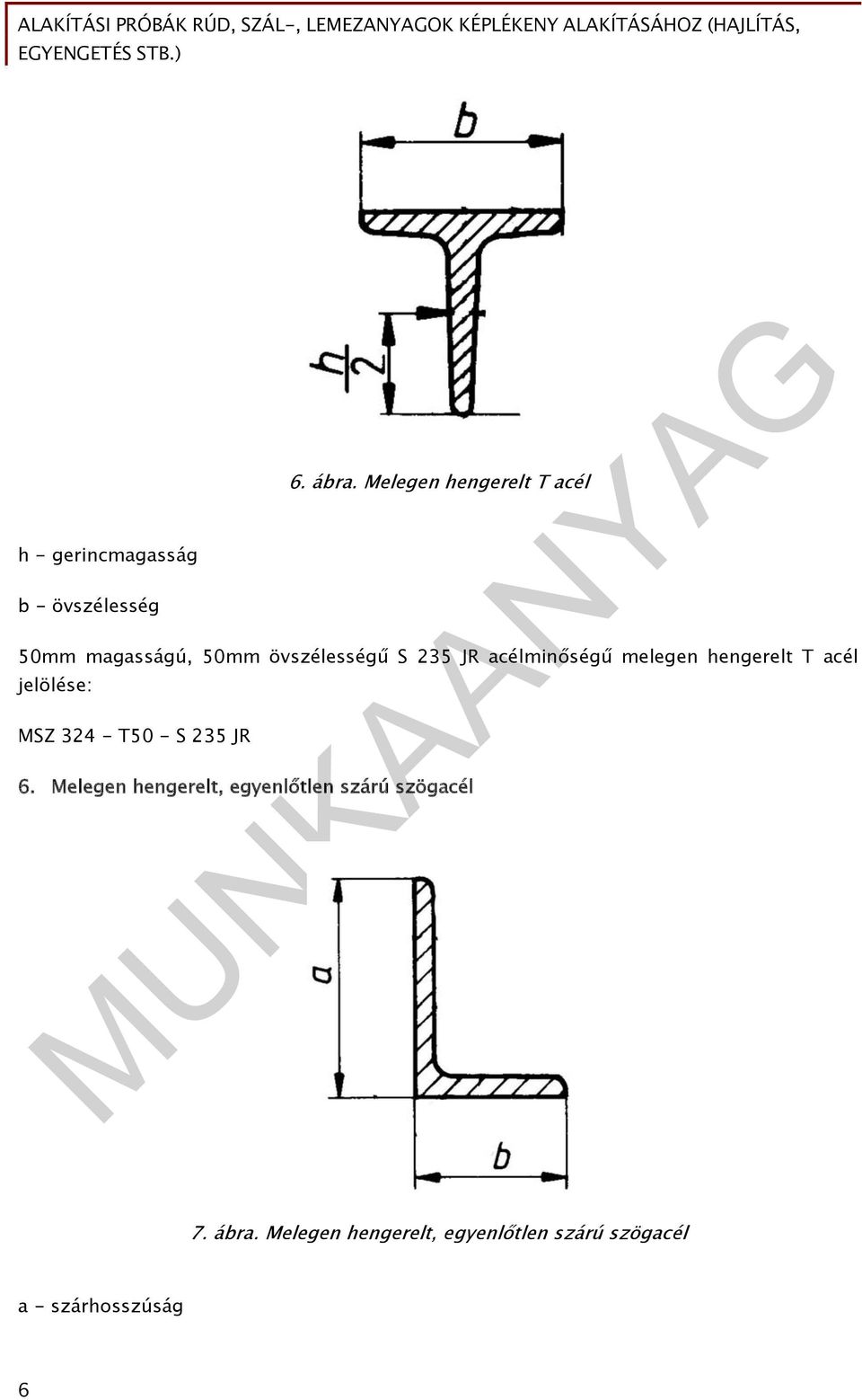 acélminőségű melegen hengerelt T acél jelölése: MSZ 324 - T50 - S 235 JR 6.