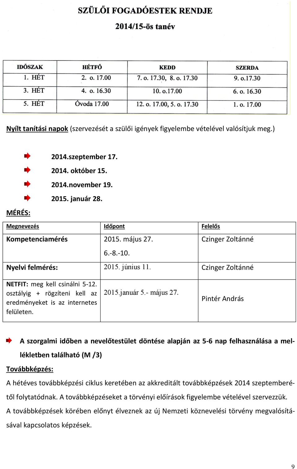 osztályig + rögzíteni kell az eredményeket is az internetes felületen. 2015.január 5.- május 27.