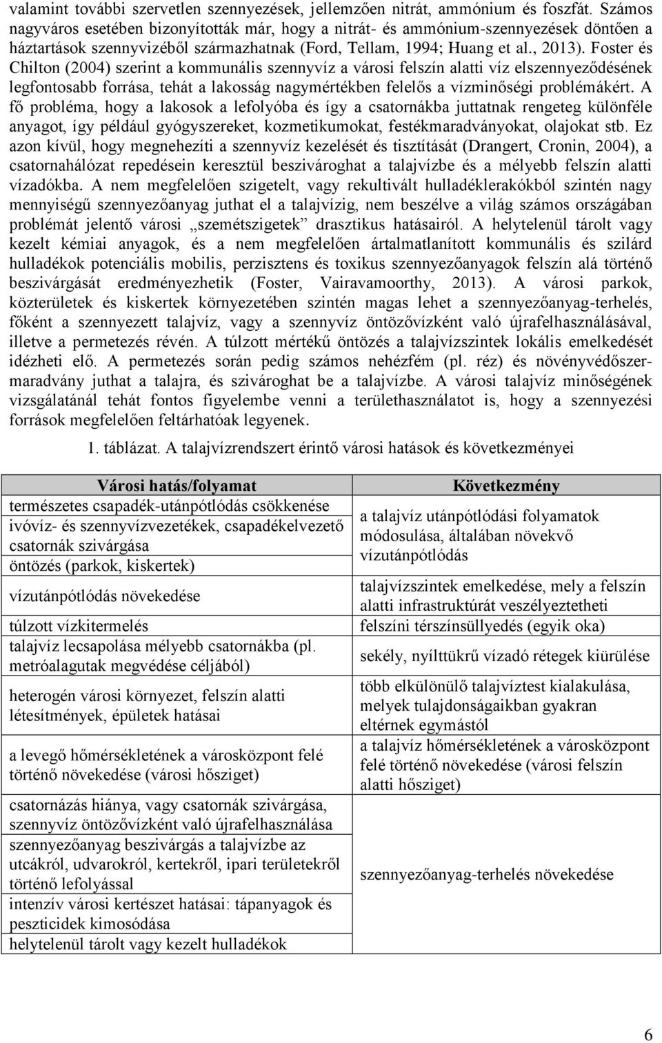 Foster és Chilton (2004) szerint a kommunális szennyvíz a városi felszín alatti víz elszennyeződésének legfontosabb forrása, tehát a lakosság nagymértékben felelős a vízminőségi problémákért.