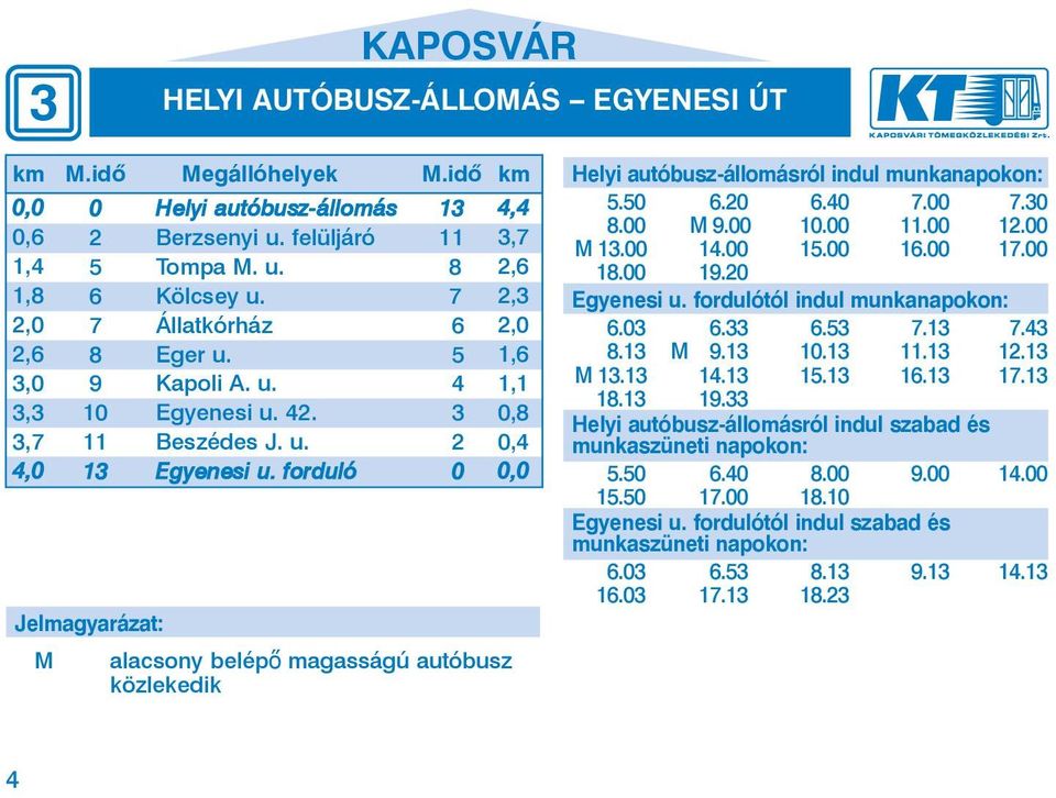 for du ló 0 4,4 3,7 2,6 2,3 2,0 1,6 1,1 0,8 0,4 Jelmagyarázat: M alacsony belépő magasságú autóbusz közlekedik Helyi autóbusz-állomásról indul munkanapokon: 5.50 6.20 6.40 7.00 7.30 8.00 M 9.00 10.