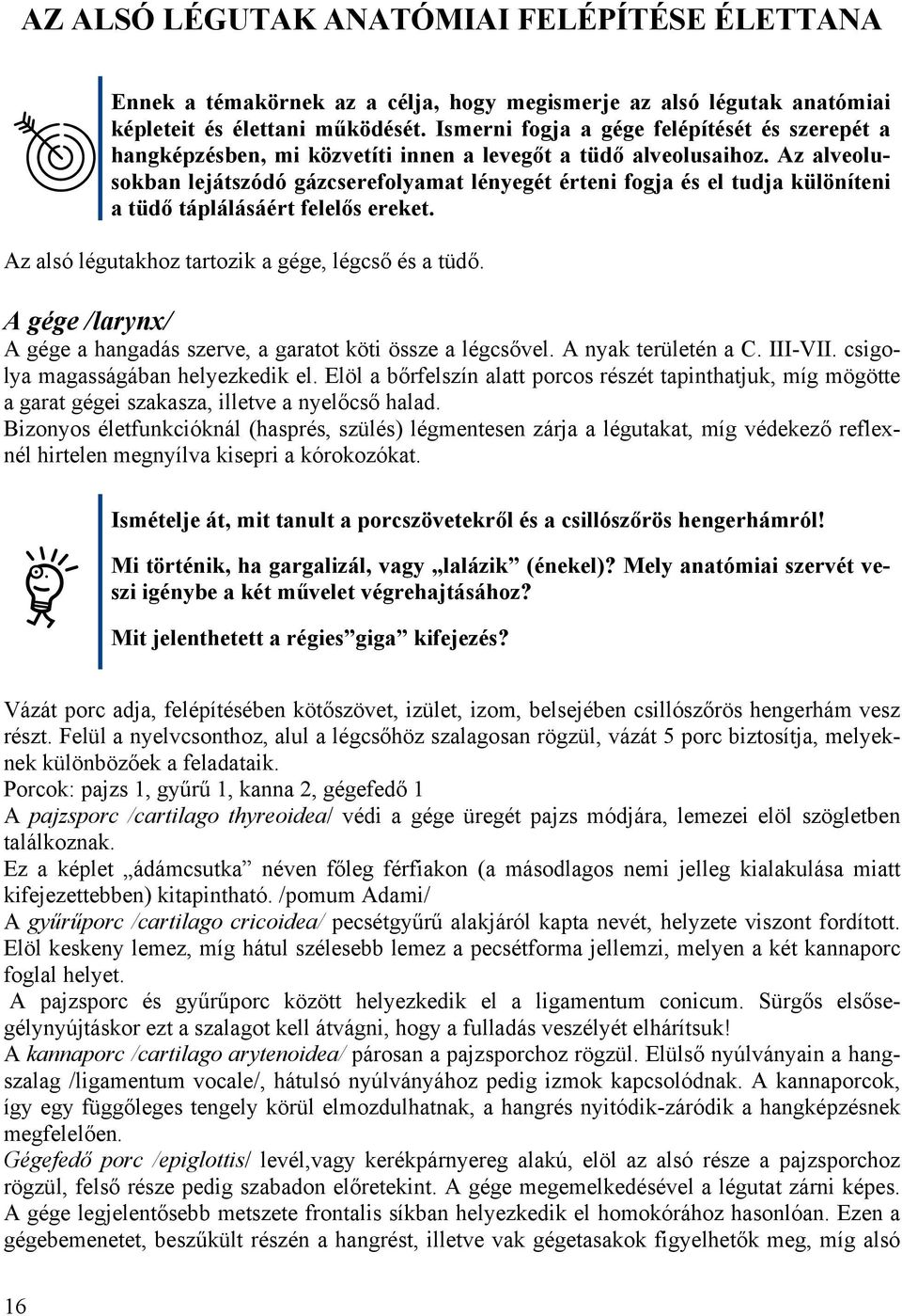 Az alveolusokban lejátszódó gázcserefolyamat lényegét érteni fogja és el tudja különíteni a tüdő táplálásáért felelős ereket. Az alsó légutakhoz tartozik a gége, légcső és a tüdő.