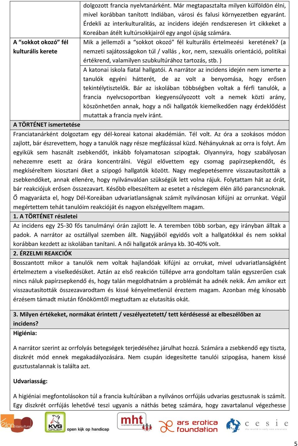 Érdekli az interkulturalitás, az incidens idején rendszeresen írt cikkeket a Koreában átélt kultúrsokkjairól egy angol újság számára.