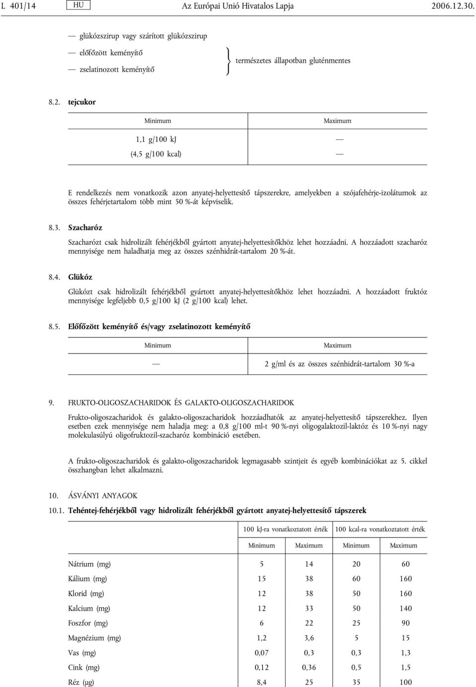 30. glükózszirup vagy szárított glükózszirup előfőzött keményítő zselatinozott keményítő 9 = természetes állapotban gluténmentes ; 8.2.