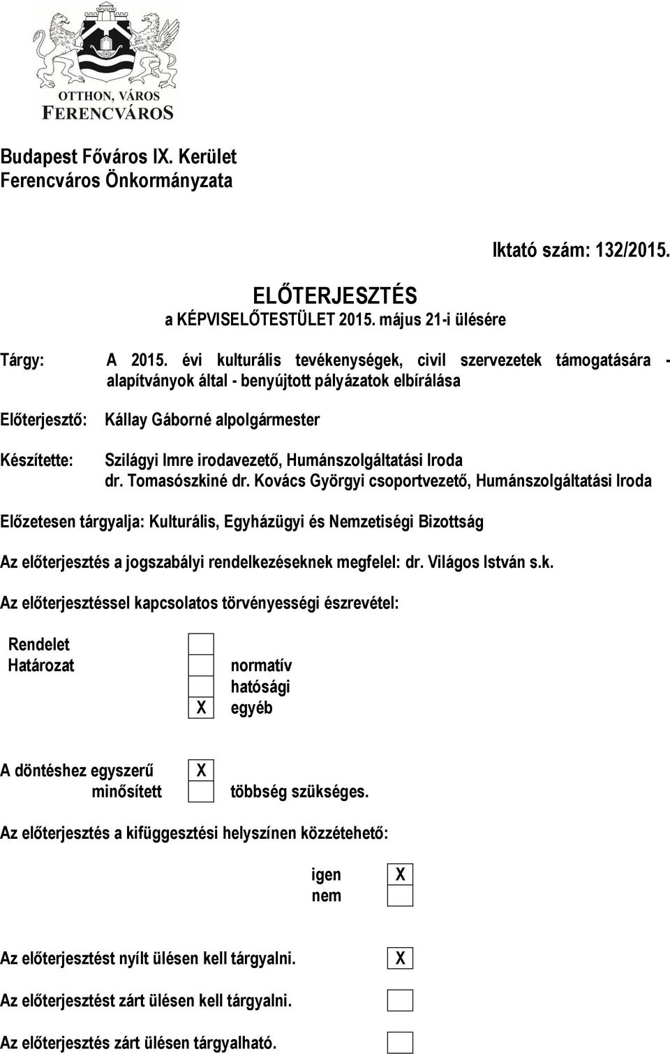 Humánszolgáltatási Iroda dr. Tomasószkiné dr.