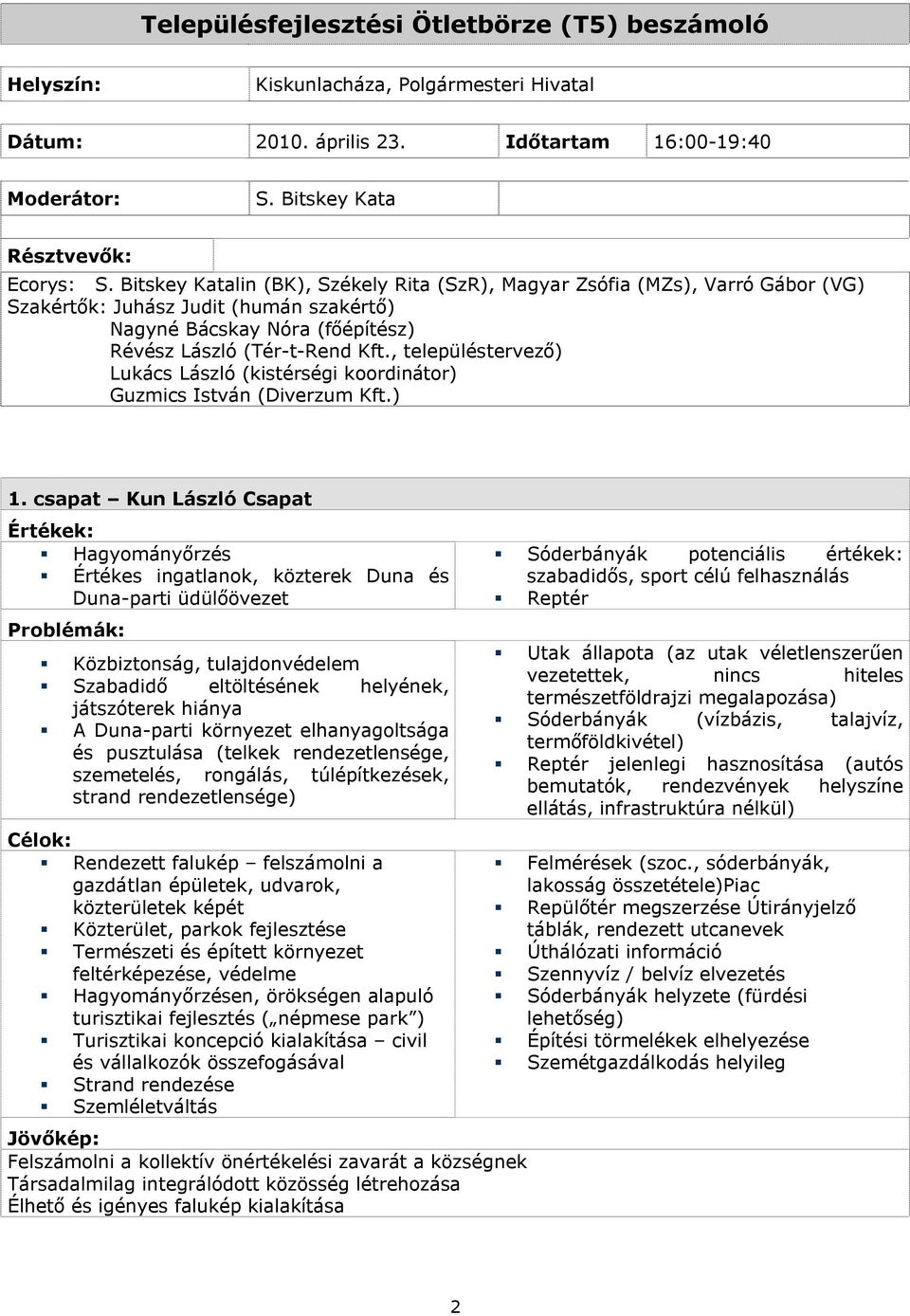 , településtervező) Lukács László (kistérségi koordinátor) Guzmics István (Diverzum Kft.) 1.