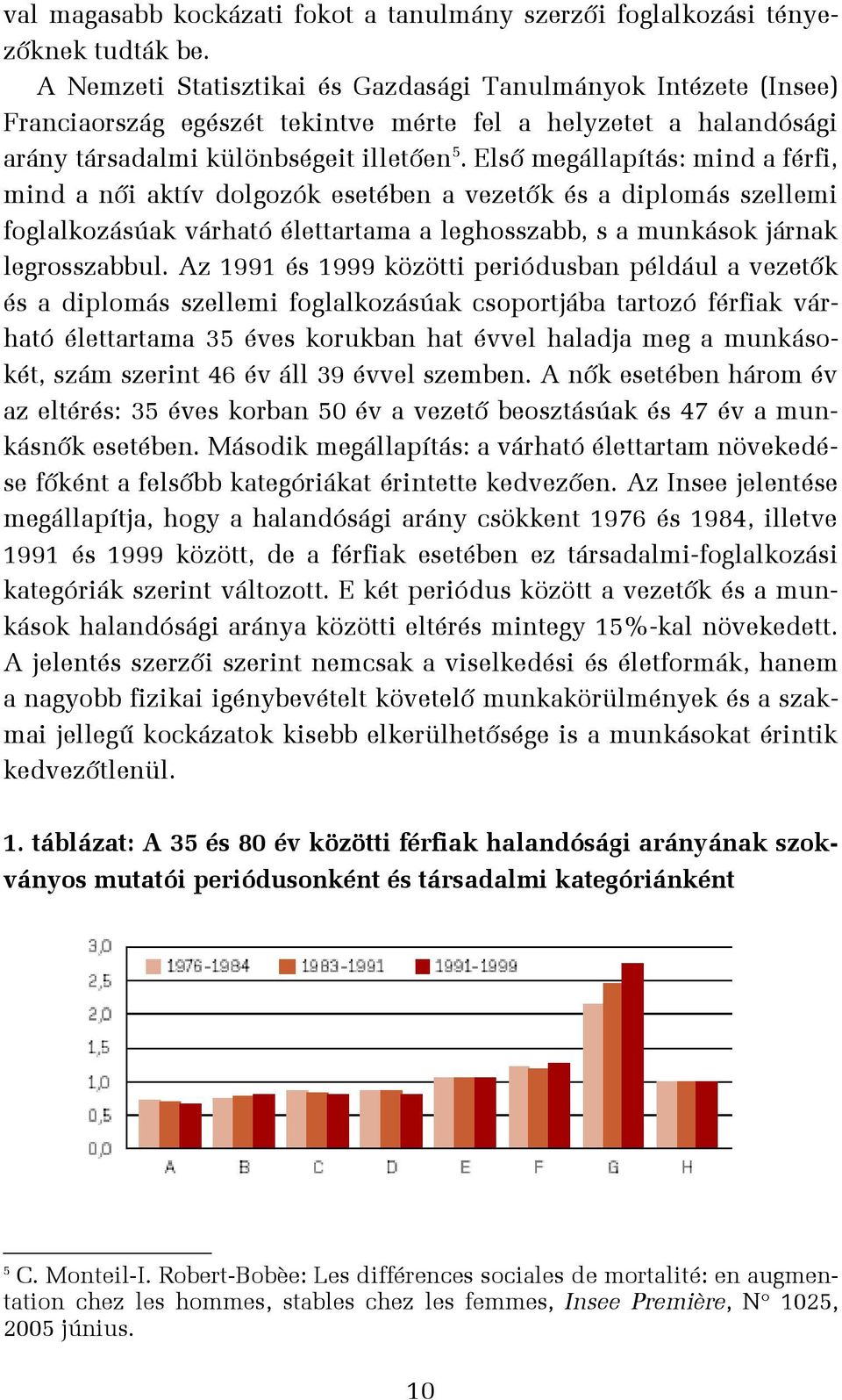 Első megállapítás: mind a férfi, mind a női aktív dolgozók esetében a vezetők és a diplomás szellemi foglalkozásúak várható élettartama a leghosszabb, s a munkások járnak legrosszabbul.