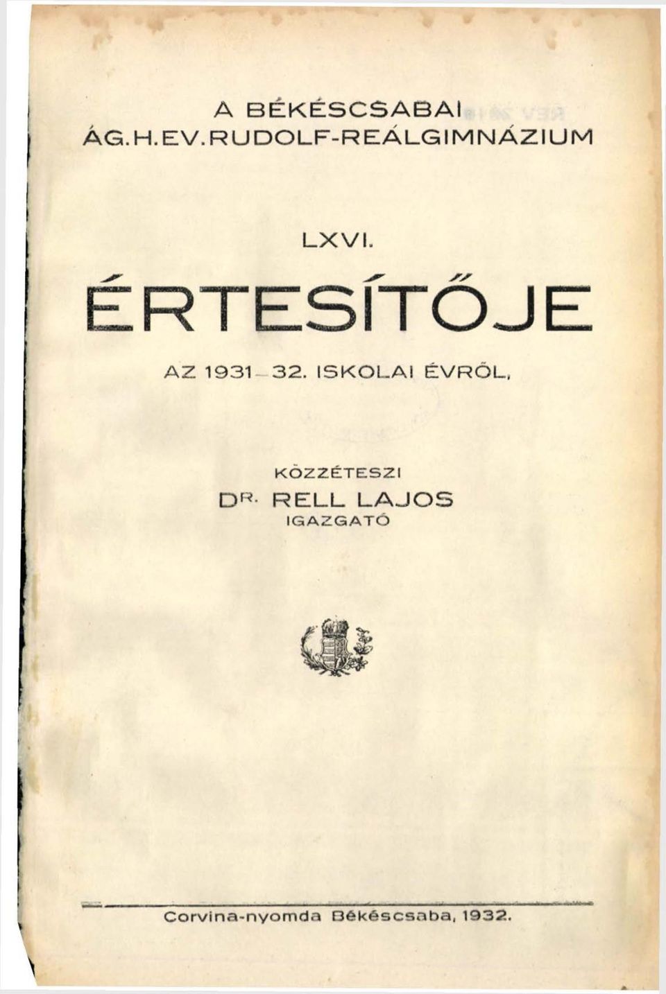 ÉRTESÍTŐJE AZ 1931-32.