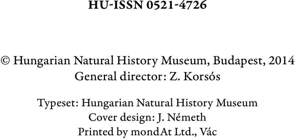Korsós Typeset: Hungarian Natural History