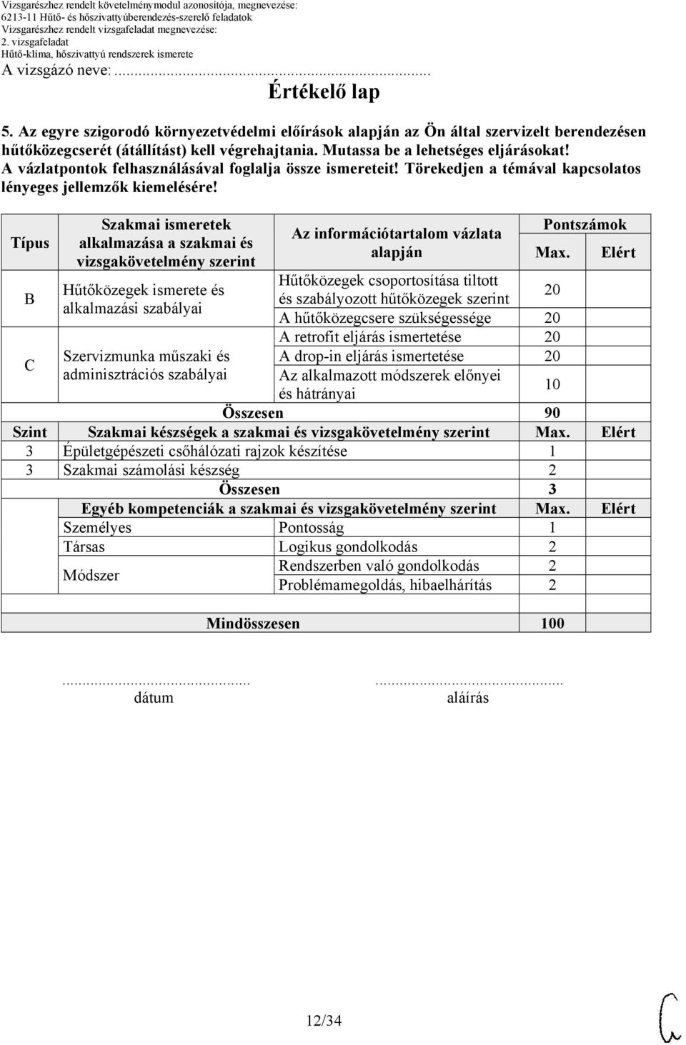 Elért B Hűtőközegek csoportosítása tiltott Hűtőközegek ismerete és és szabályozott hűtőközegek szerint alkalmazási szabályai A hűtőközegcsere szükségessége A retrofit eljárás ismertetése Szervizmunka