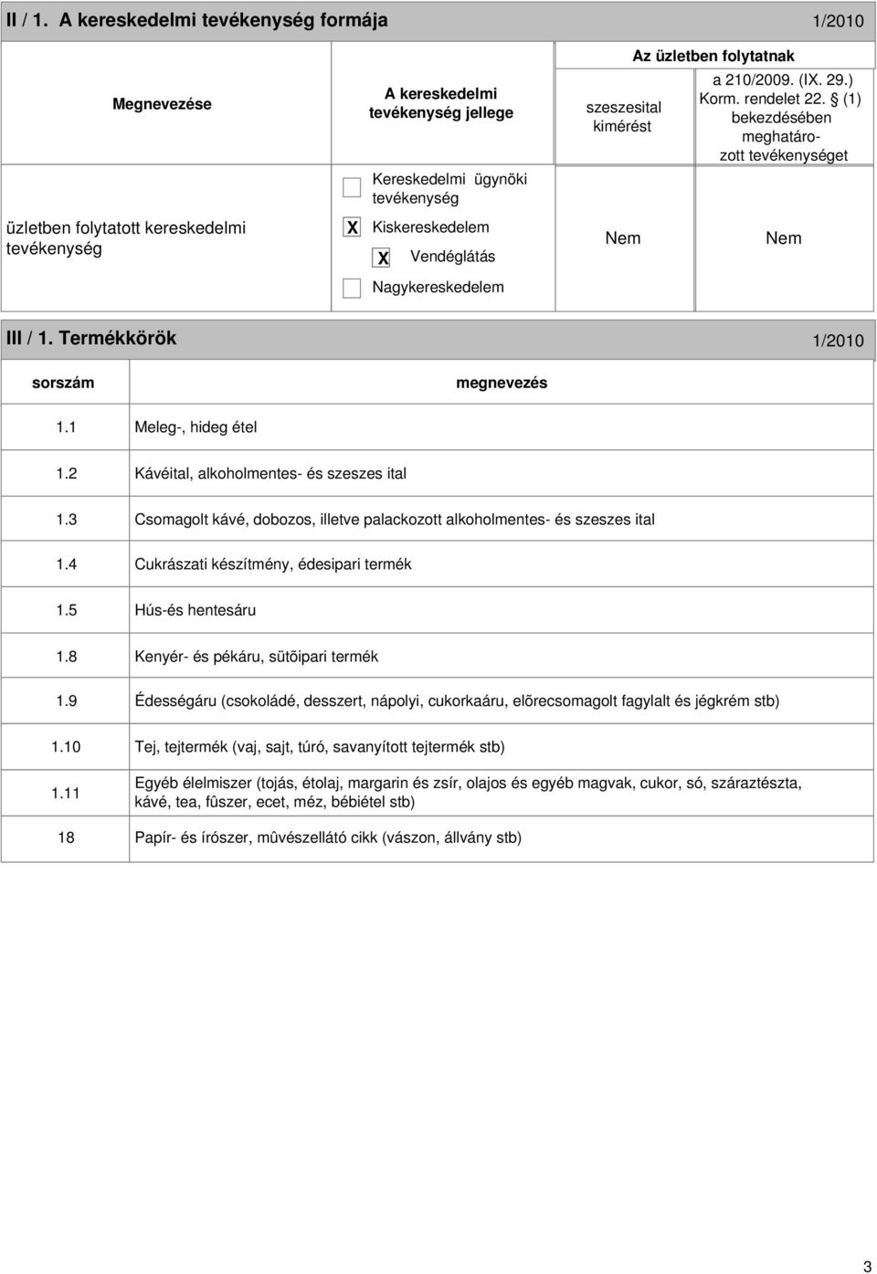 2 Kávéital, alkoholmentes- és szeszes ital 1.3 Csomagolt kávé, dobozos, illetve palackozott alkoholmentes- és szeszes ital 1.4 Cukrászati készítmény, édesipari termék 1.5 Hús-és hentesáru 1.