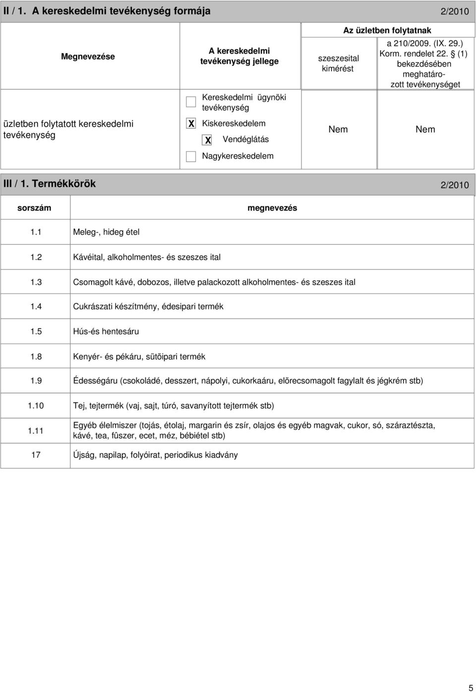 2 Kávéital, alkoholmentes- és szeszes ital 1.3 Csomagolt kávé, dobozos, illetve palackozott alkoholmentes- és szeszes ital 1.4 Cukrászati készítmény, édesipari termék 1.5 Hús-és hentesáru 1.