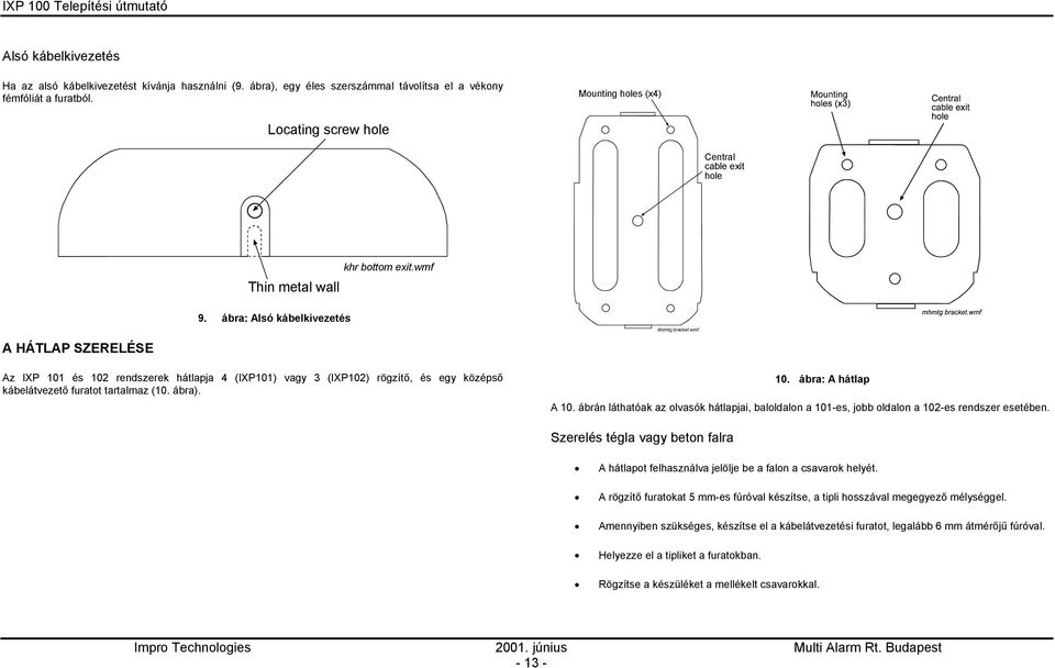wmf Az IXP 101 és 102 rendszerek hátlapja 4 (IXP101) vagy 3 (IXP102) rögzítő, és egy középső kábelátvezető furatot tartalmaz (10. ábra). 10. ábra: A hátlap A 10.