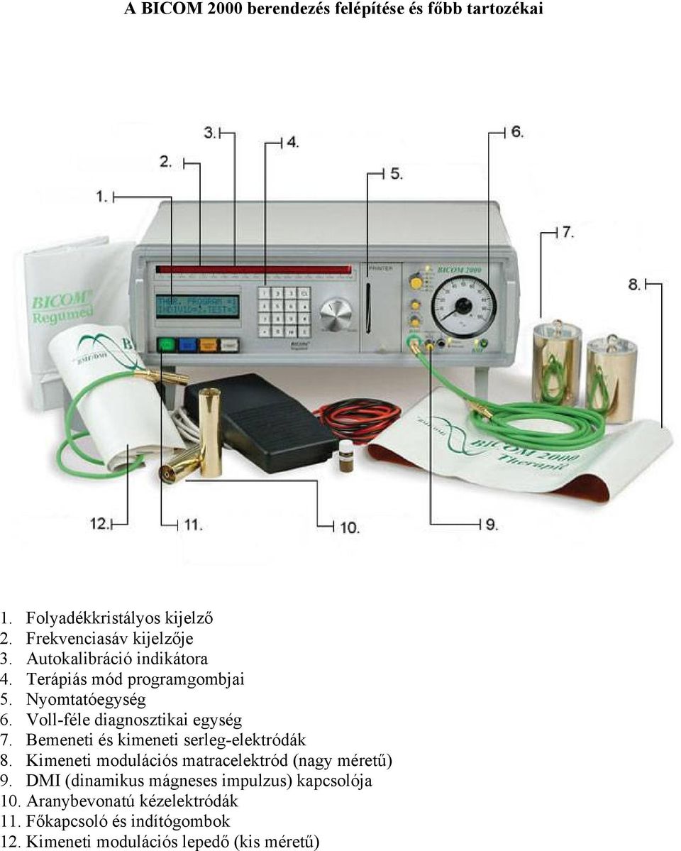 Bemeneti és kimeneti serleg-elektródák 8. Kimeneti modulációs matracelektród (nagy méretű) 9.