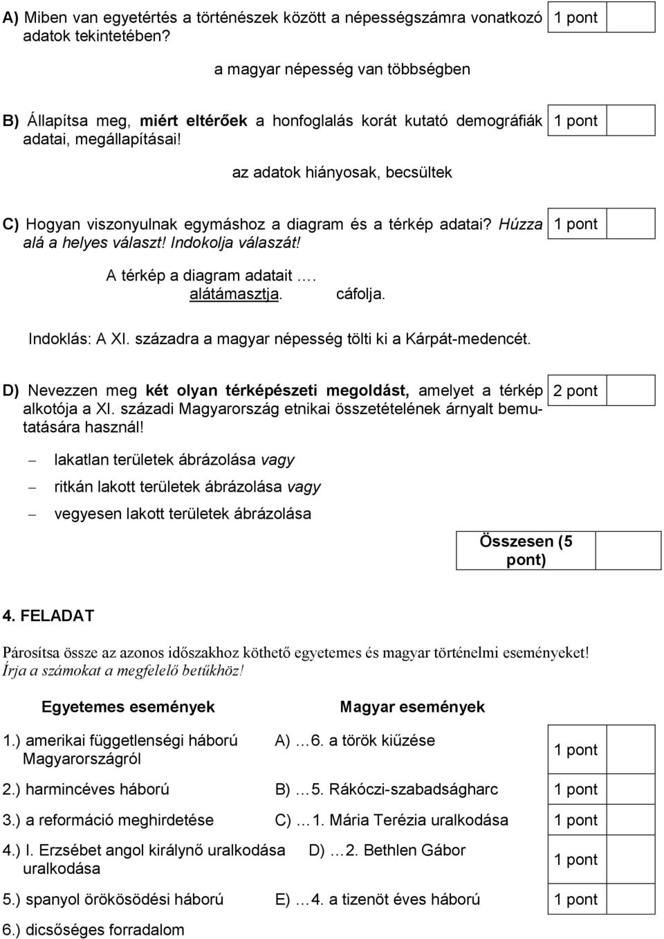 az adatok hiányosak, becsültek C) Hogyan viszonyulnak egymáshoz a diagram és a térkép adatai? Húzza alá a helyes választ! Indokolja válaszát! A térkép a diagram adatait. alátámasztja. cáfolja.