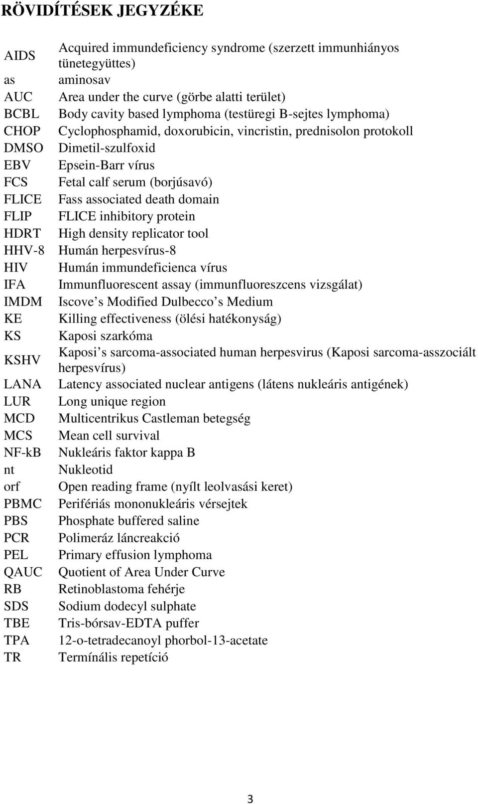 death domain FLIP FLICE inhibitory protein HDRT High density replicator tool HHV-8 Humán herpesvírus-8 HIV Humán immundeficienca vírus IFA Immunfluorescent assay (immunfluoreszcens vizsgálat) IMDM