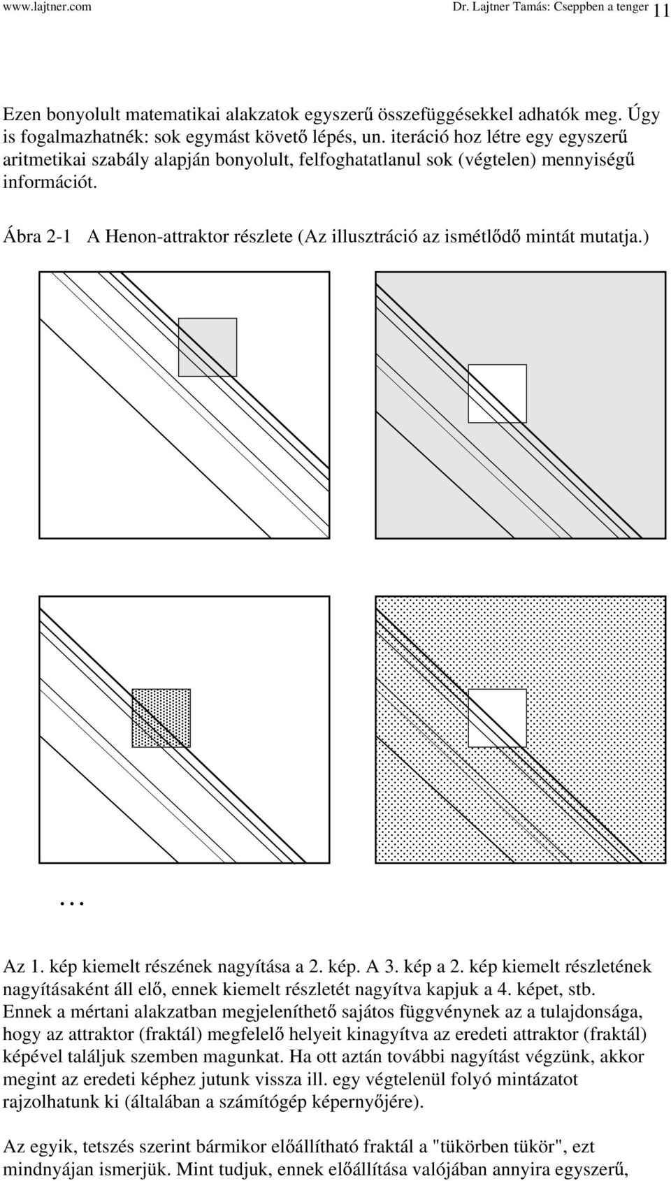 Ábra 2-1 A Henon-attraktor részlete (Az illusztráció az ismétl d mintát mutatja.)... Az 1. kép kiemelt részének nagyítása a 2. kép. A 3. kép a 2.