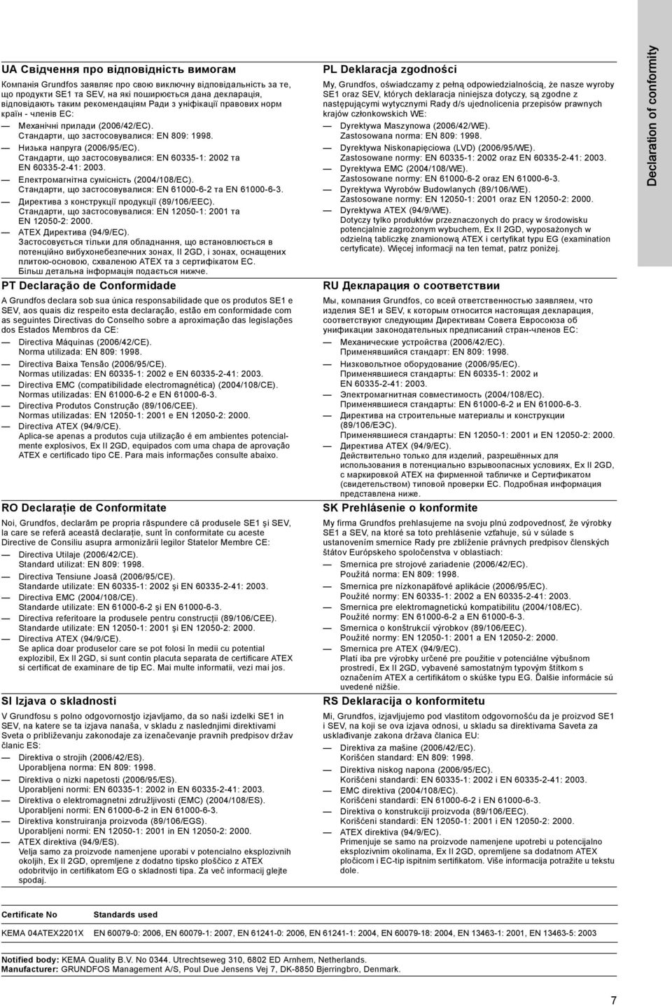 Стандарти, що застосовувалися: EN 60335-1: 2002 та EN 60335-2-41: 2003. Електромагнітна сумісність (2004/108/EC). Стандарти, що застосовувалися: EN 61000-6-2 та EN 61000-6-3.