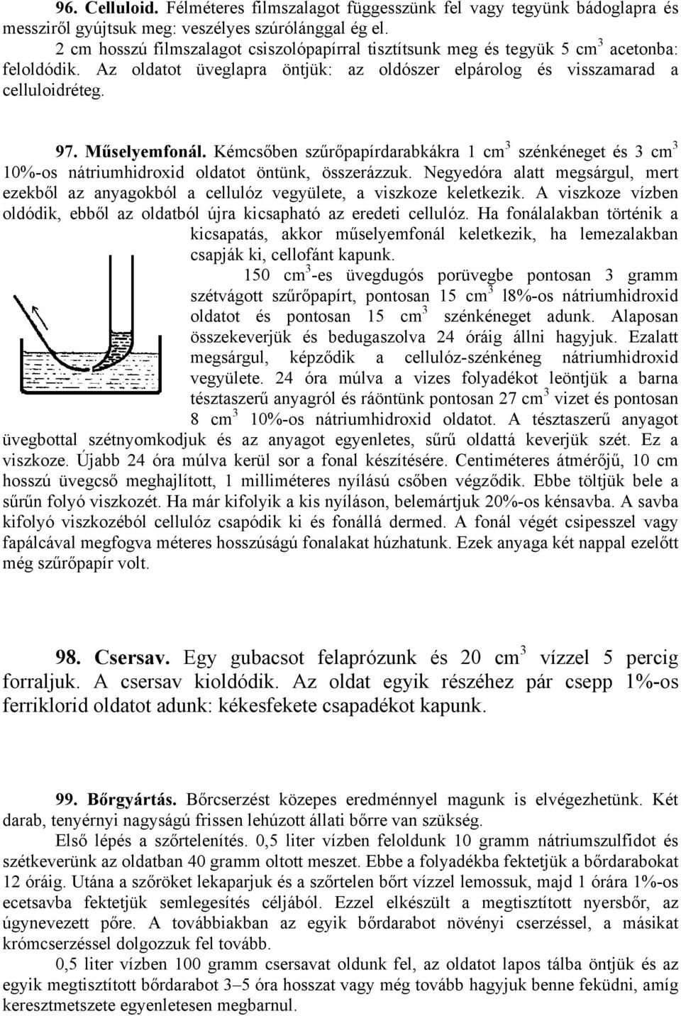 Kémcsőben szűrőpapírdarabkákra 1 cm 3 szénkéneget és 3 cm 3 10%-os nátriumhidroxid oldatot öntünk, összerázzuk.