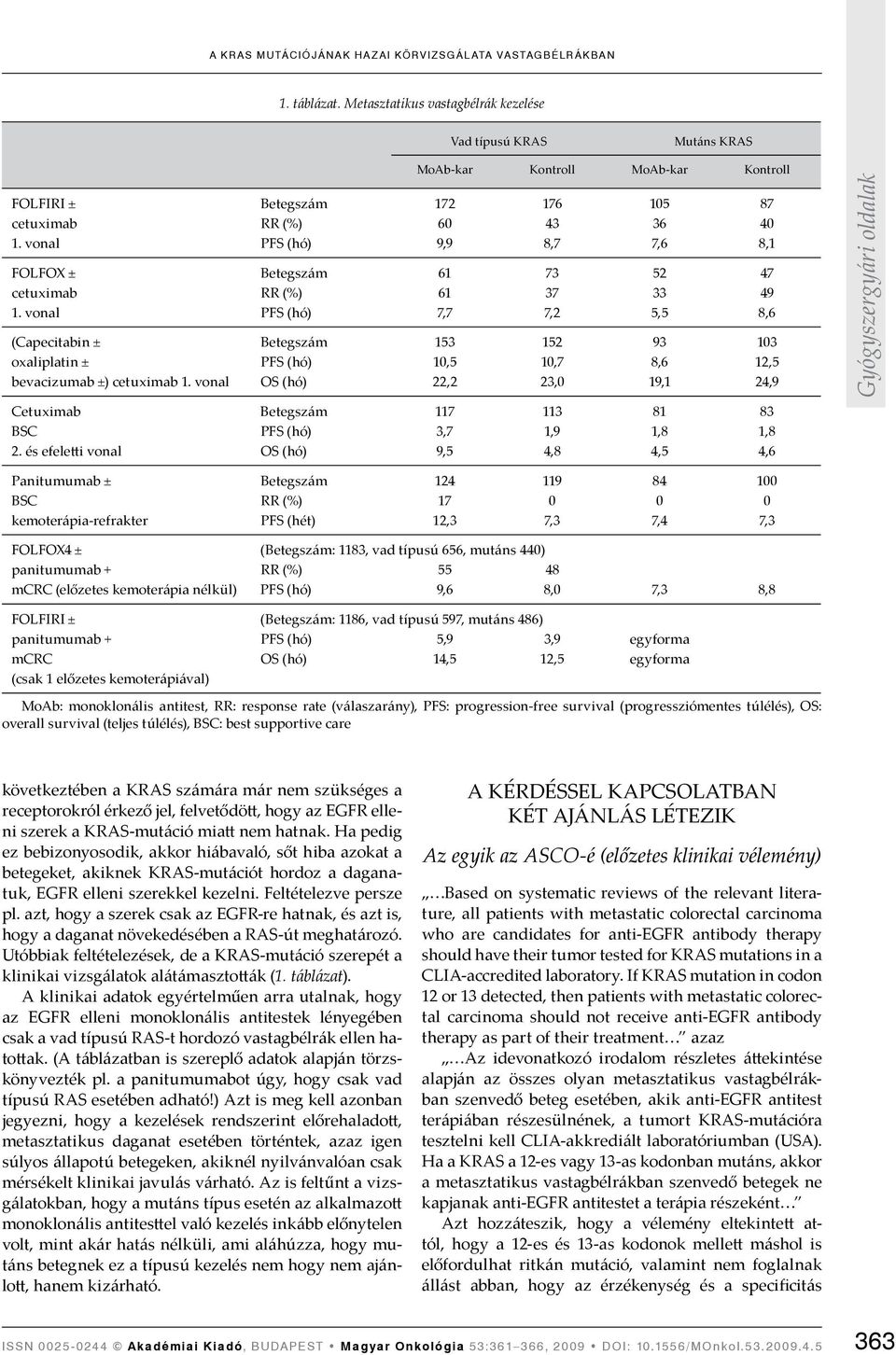 vonal PFS (hó) 9,9 8,7 7,6 8,1 FOLFOX ± Betegszám 61 73 52 47 cetuximab RR (%) 61 37 33 49 1.