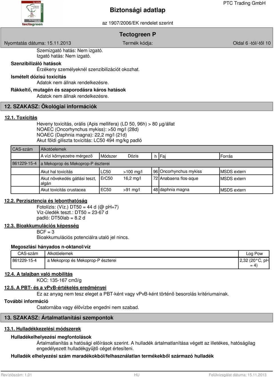 . SZAKASZ: Ökológiai információk 12