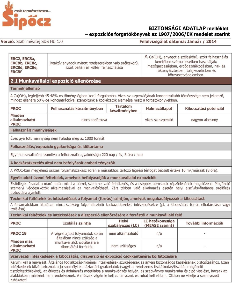 ráktenyésztésben, talajkezelésben és környezetvédelemben. A Ca(OH) 2 legfeljebb 45-48%-os töménységben kerül forgalomba.