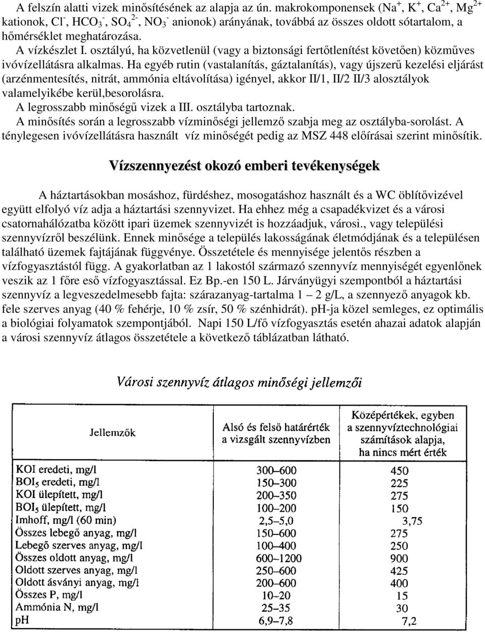 osztályú, ha közvetlenül (vagy a biztonsági ferttlenítést követen) közmves ivóvízellátásra alkalmas.