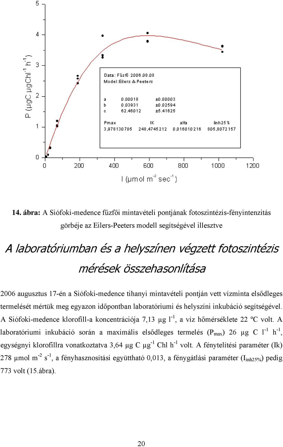 segítségével. A Siófoki-medence klorofill-a koncentrációja 7,13 µg l -1, a víz hőmérséklete 22 ºC volt.