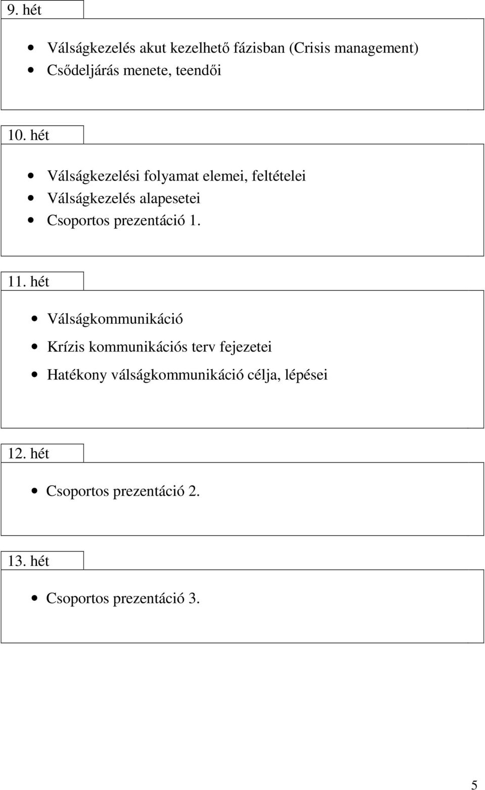 hét Válságkezelési folyamat elemei, feltételei Válságkezelés alapesetei Csoportos