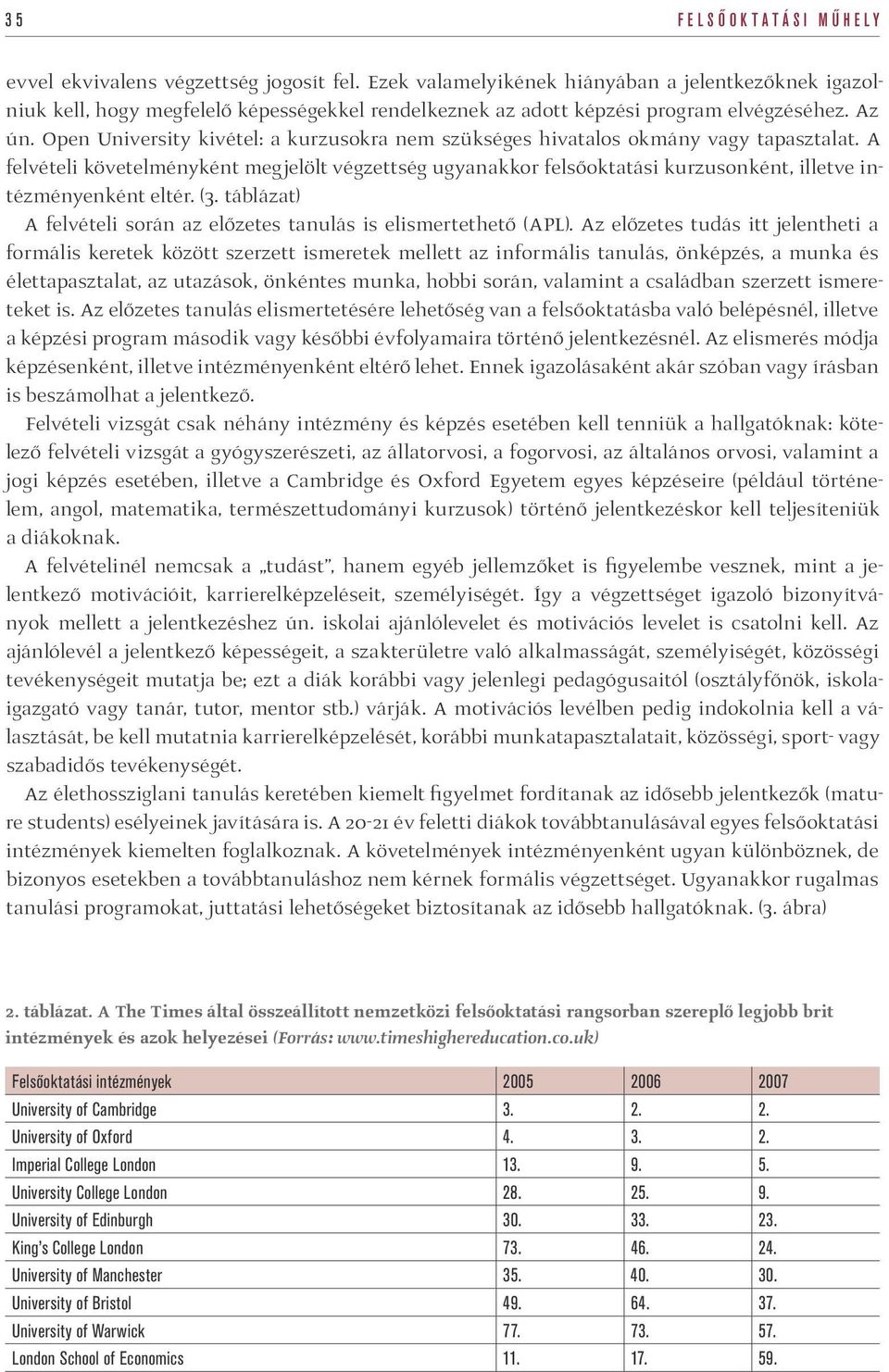 Open University kivétel: a kurzusokra nem szükséges hivatalos okmány vagy tapasztalat.