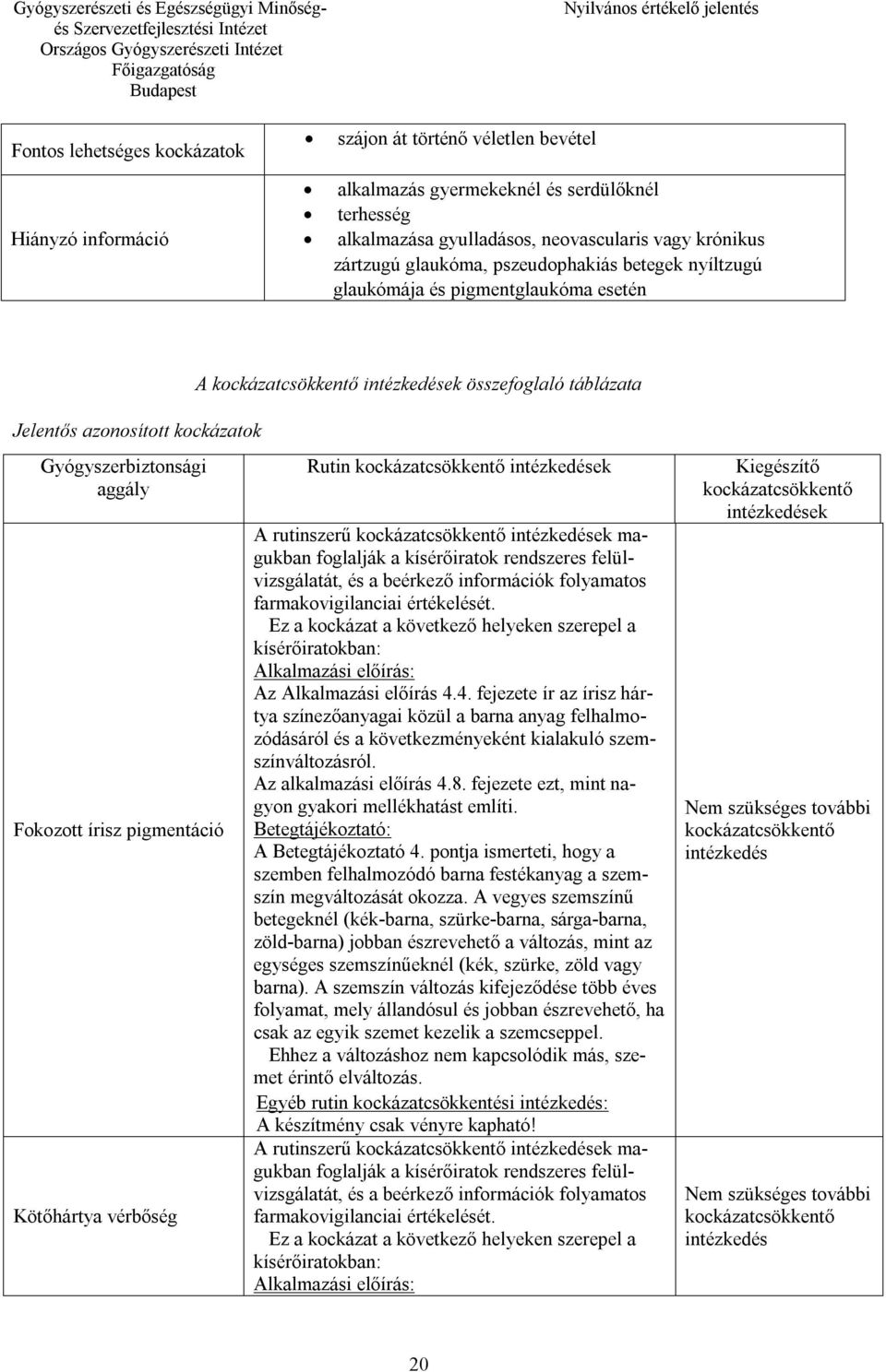 Kötőhártya vérbőség Rutin ek A rutinszerű ek magukban foglalják a kísérőiratok rendszeres felülvizsgálatát, és a beérkező információk folyamatos Az Alkalmazási előírás 4.