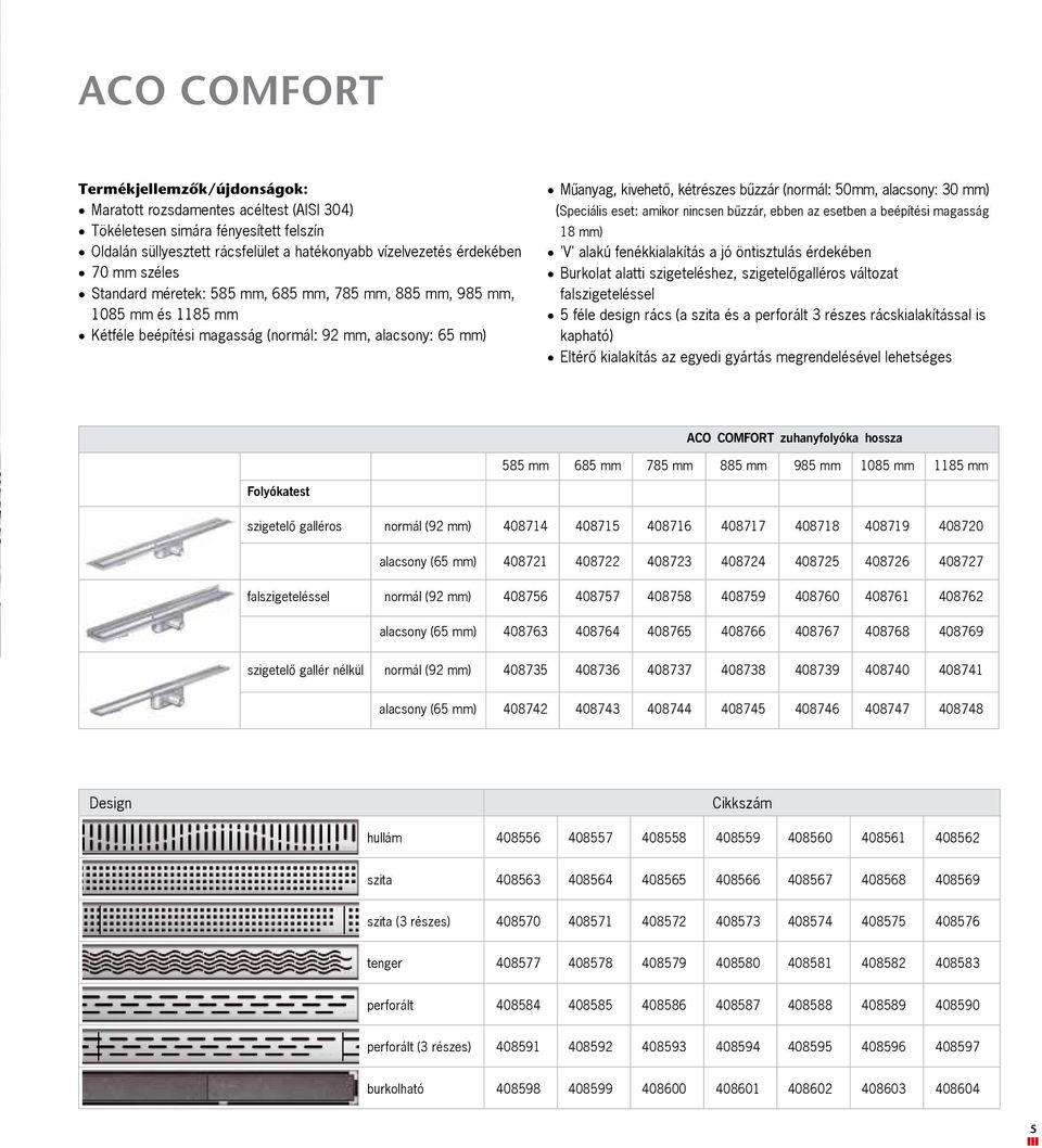 alacsony: 30 mm) (Speciális eset: amikor nincsen bızzár, ebben az esetben a beépítési magasság 18 mm) 'V' alakú fenékkialakítás a jó öntisztulás érdekében Burkolat alatti szigeteléshez,