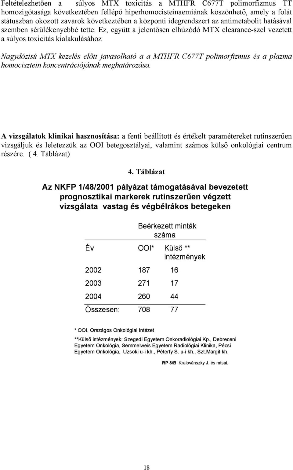 Ez, együtt a jelentősen elhúzódó MTX clearance-szel vezetett a súlyos toxicitás kialakulásához Nagydózisú MTX kezelés előtt javasolható a a MTHFR C677T polimorfizmus és a plazma homocisztein