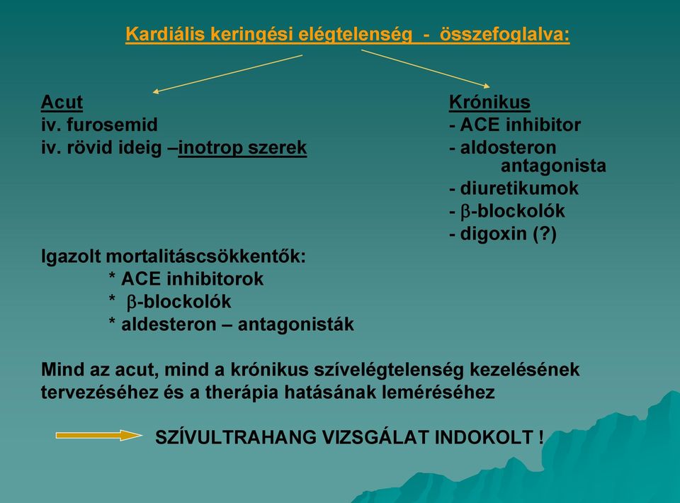 antagonisták Krónikus - ACE inhibitor - aldosteron antagonista - diuretikumok - -blockolók - digoxin (?