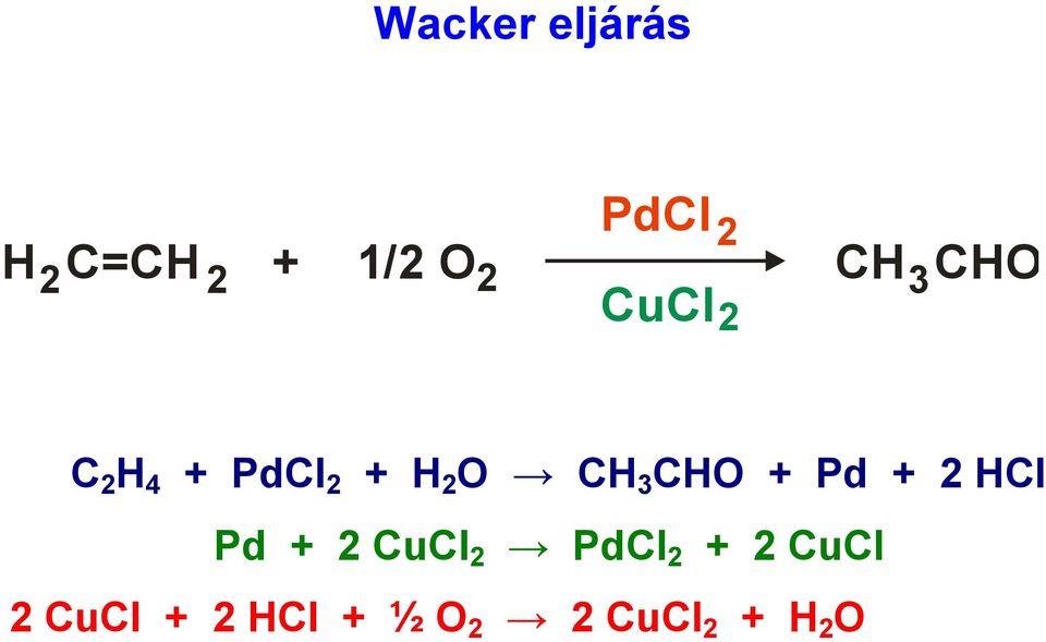 3 CHO + Pd + 2 HCl Pd + 2 CuCl 2 PdCl 2 + 2