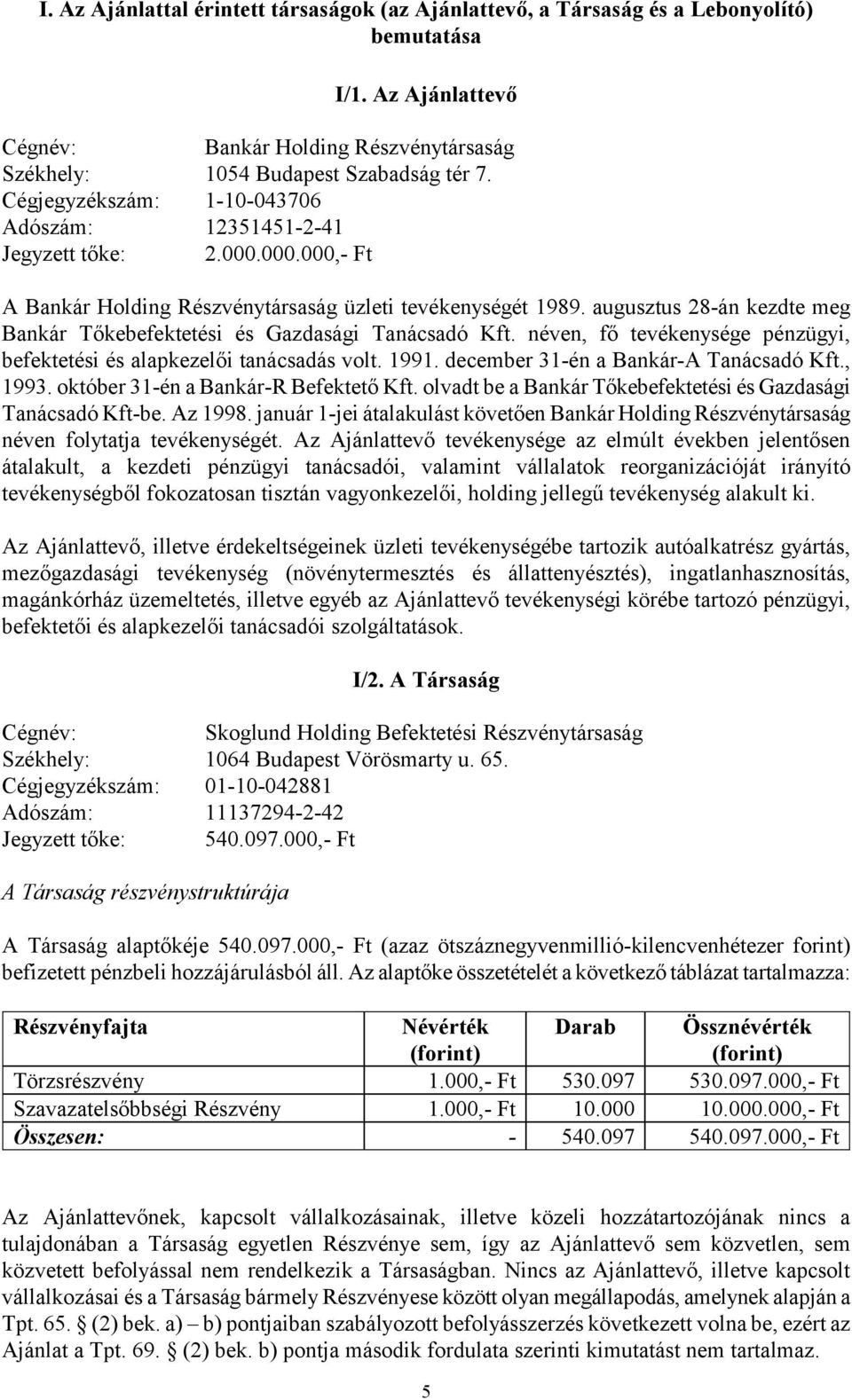 augusztus 28-án kezdte meg Bankár Tőkebefektetési és Gazdasági Tanácsadó Kft. néven, fő tevékenysége pénzügyi, befektetési és alapkezelői tanácsadás volt. 1991.