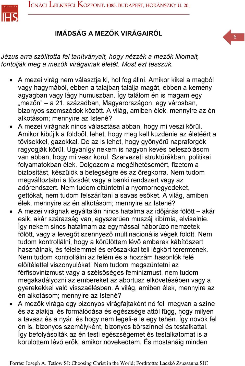 Így találom én is magam egy mezőn a 21. században, Magyarországon, egy városban, bizonyos szomszédok között. A világ, amiben élek, mennyire az én alkotásom; mennyire az Istené?