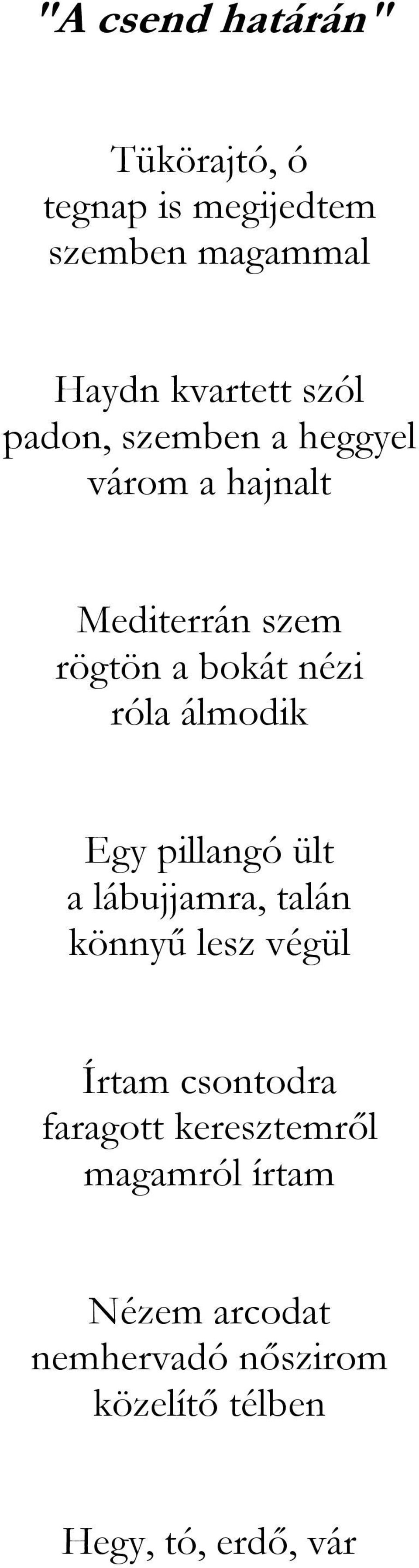 álmodik Egy pillangó ült a lábujjamra, talán könnyű lesz végül Írtam csontodra faragott