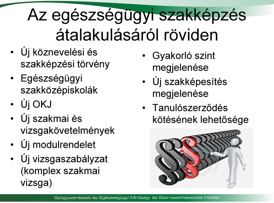 vizsgakövetelmények Új modulrendelet Új vizsgaszabályzat (komplex szakmai