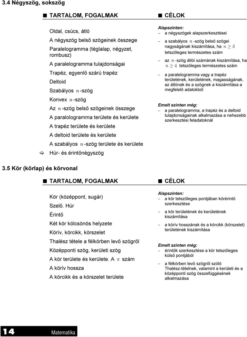 kiszámítása, ha n F 4 tetszőleges természetes szám a paralelogramma vagy a trapéz területének, kerületének, magasságának, az átlónak és a szögnek a kiszámítása a megfelelő adatokból onvex n -szög Az