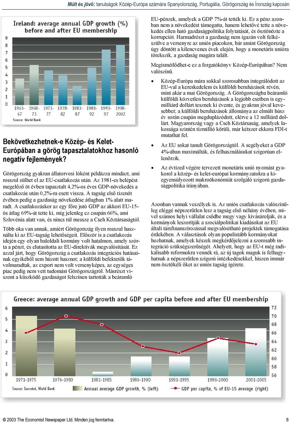 Az 1981-es belépést megelőző öt évben tapasztalt 4,2%-os éves GDP-növekedés a csatlakozás után 0,2%-ra esett vissza. A tagság első tizenöt évében pedig a gazdaság növekedése átlagban 1% alatt maradt.