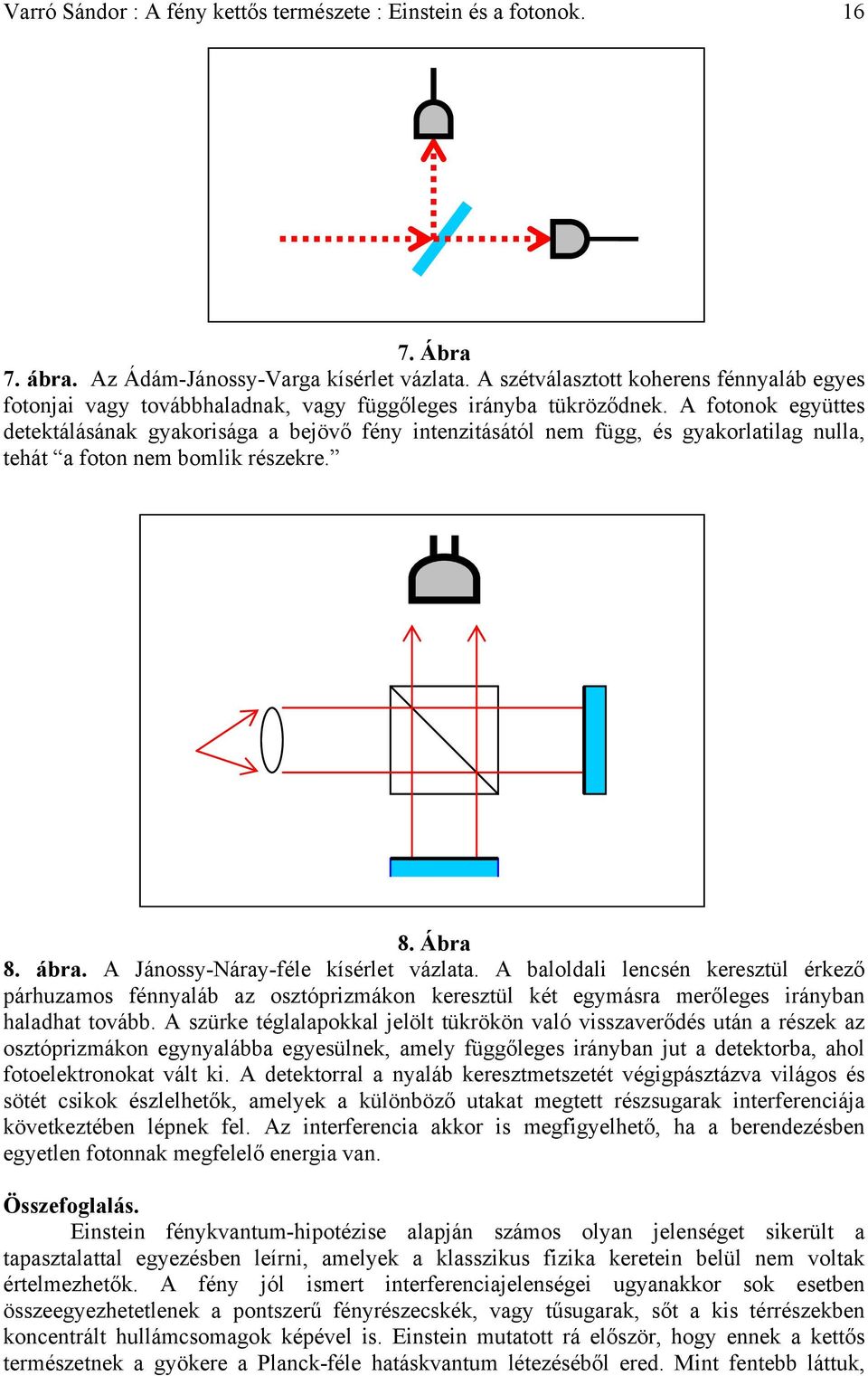 A fotonok együttes detektálásának gyakorisága a bejövő fény intenzitásától nem függ, és gyakorlatilag nulla, tehát a foton nem bomlik részekre. 8. Ábra 8. ábra. A Jánossy-Náray-féle kísérlet vázlata.