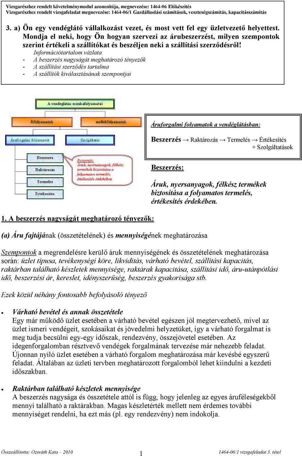 Mondja el neki, hogy Ön hogyan szervezi az árubeszerzést, milyen szempontok szerint értékeli a szállítókat és beszéljen neki a szállítási szerződésről!