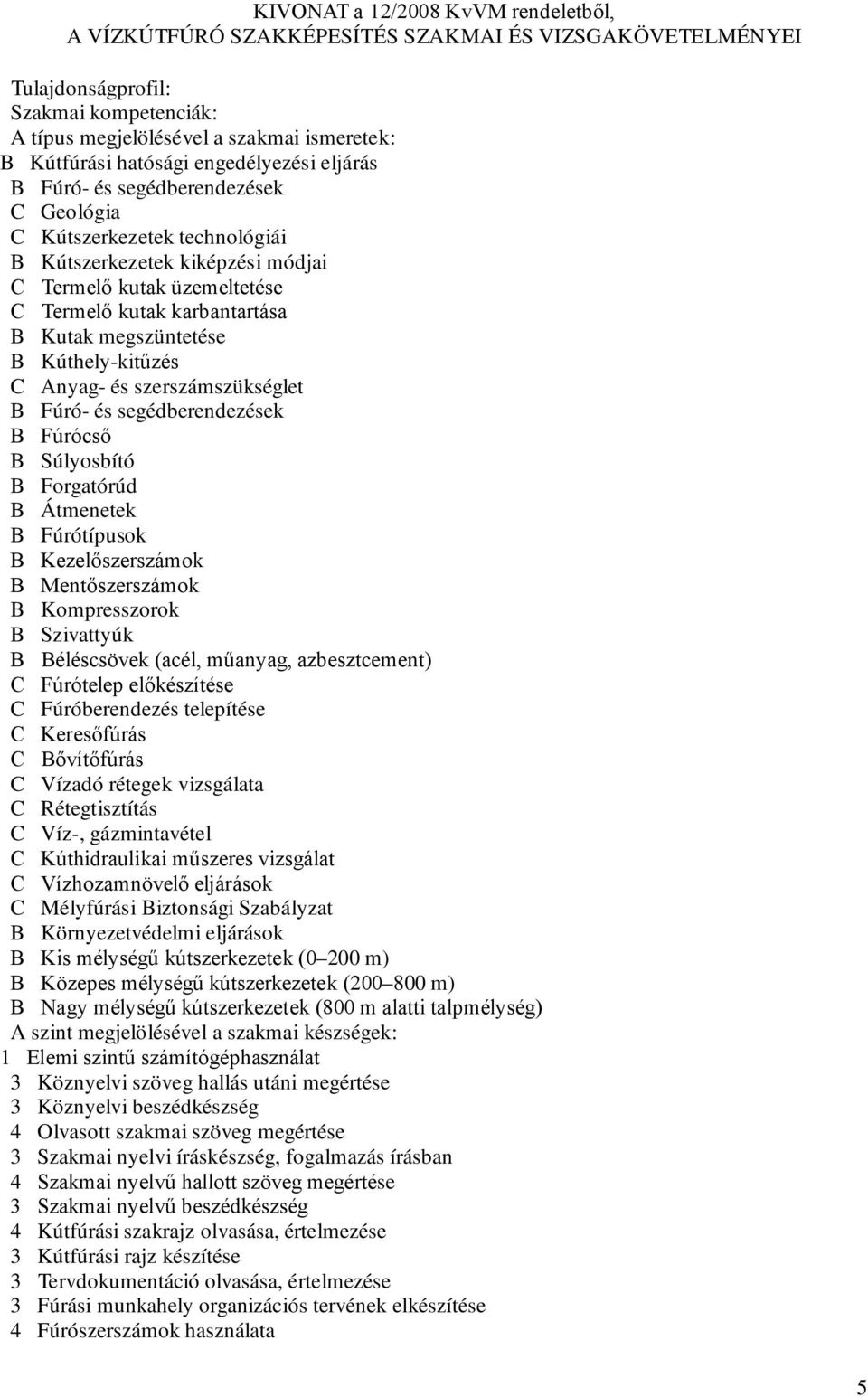 Fúrócső B Súlyosbító B Forgatórúd B Átmenetek B Fúrótípusok B Kezelőszerszámok B Mentőszerszámok B Kompresszorok B Szivattyúk B Béléscsövek (acél, műanyag, azbesztcement) C Fúrótelep előkészítése C