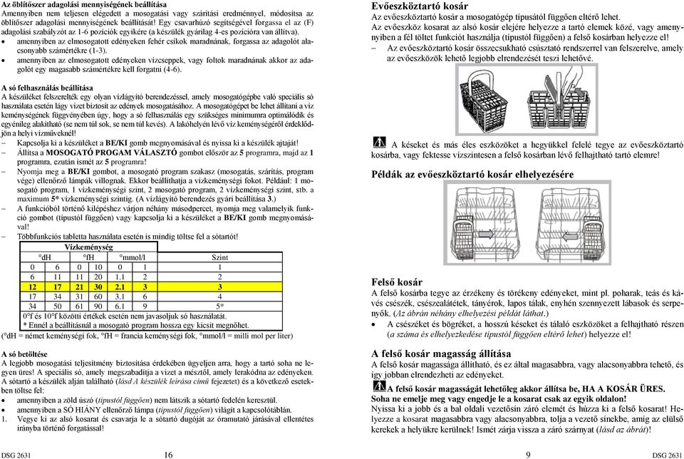 amennyiben az elmosogatott edényeken fehér csíkok maradnának, forgassa az adagolót alacsonyabb számértékre (1-3).