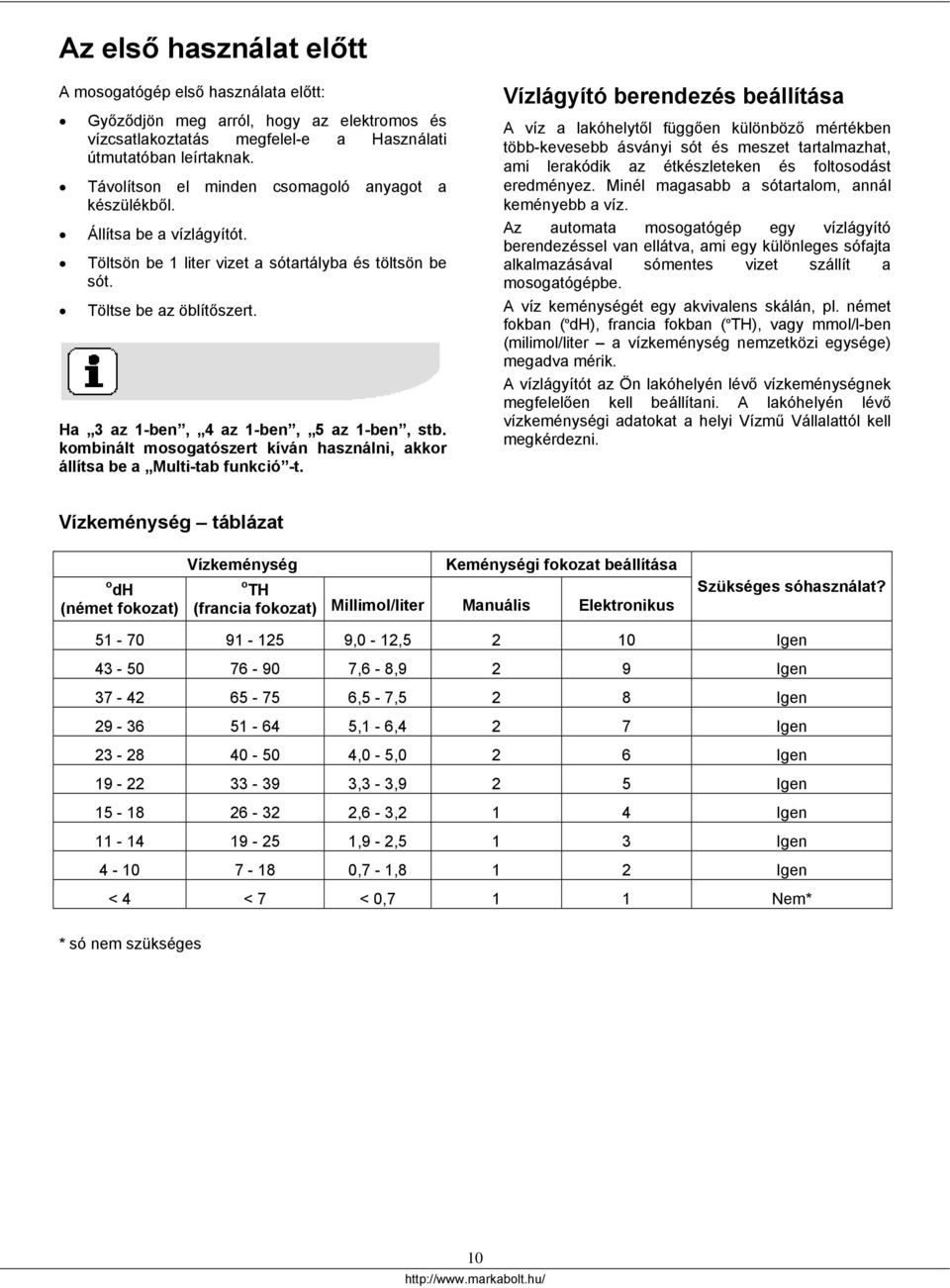 Ha 3 az 1-ben, 4 az 1-ben, 5 az 1-ben, stb. kombinált mosogatószert kíván használni, akkor állítsa be a Multi-tab funkció -t.