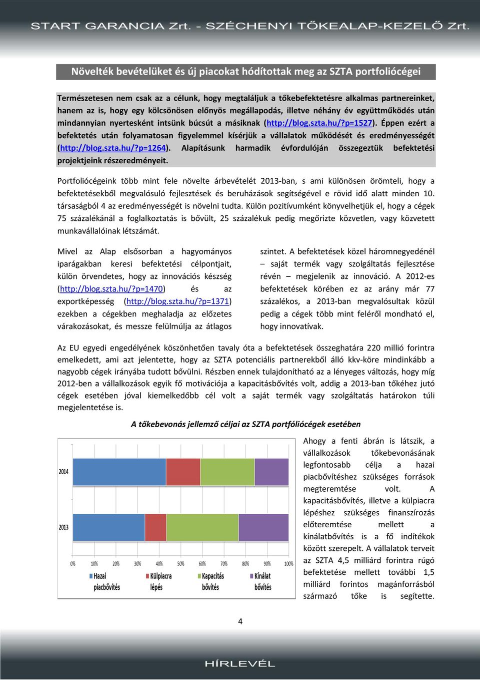 Éppen ezért a befektetés után folyamatosan figyelemmel kísérjük a vállalatok működését és eredményességét (http://blog.szta.hu/?p=1264).