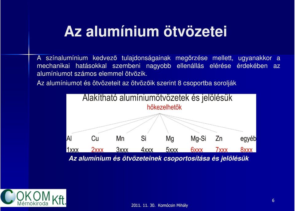 az alumíniumot számos elemmel ötvözik.