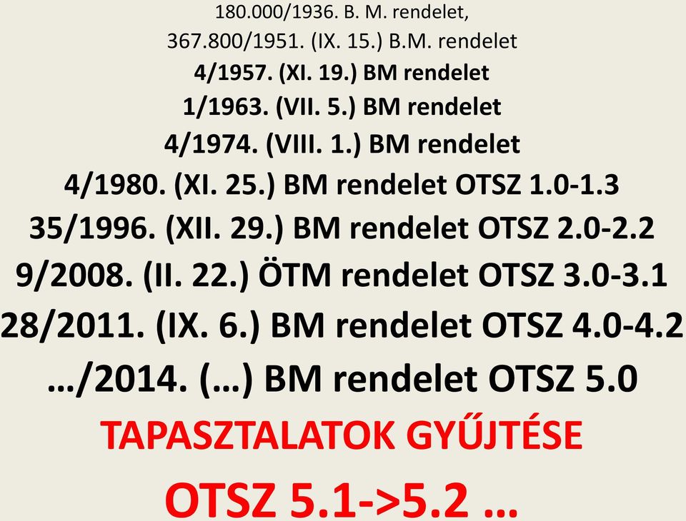 ) BM rendelet OTSZ 1.0-1.3 35/1996. (XII. 29.) BM rendelet OTSZ 2.0-2.2 9/2008. (II. 22.