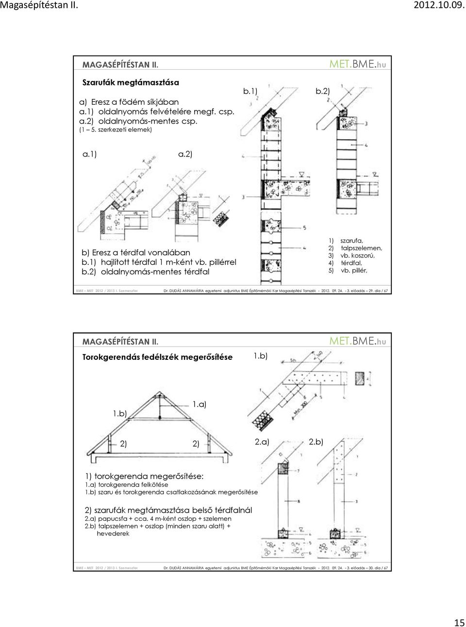 pillér, BME MET 2012 / 2013 I. Szemeszter Dr. DUDÁS ANNAMÁRIA egyetemi adjunktus BME Építőmérnöki Kar Magasépítési Tanszék - 2012. 09. 24. - 3. előadás 29.